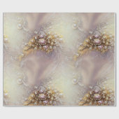 Papier Cadeau Plumes, perles et perles en or argenté élégantes (Plat)