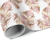 Papier Cadeau Plumes roses (Coin rond)