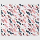 Papier Cadeau Plumes roses Boho (Plat)