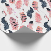 Papier Cadeau Plumes roses Boho (Coin)