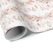 Papier Cadeau Plumes roses et Feuilles (Coin rond)