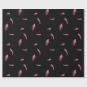 Papier Cadeau Plumes Roses Sur Papier À Enveloppement Noir (Plat)