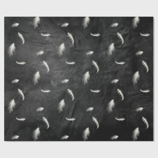 Papier Cadeau Plumes sur papier à envelopper en cuir noir (Plat)