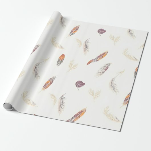 Papier Cadeau Plumes Tendance Collection Luxe Boho (Déroulé)