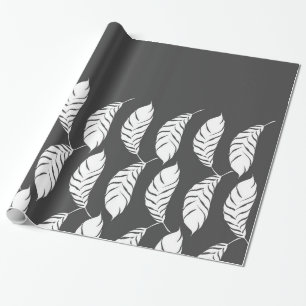 Papier Cadeau Plumes tirées par la main de gris de charbon de