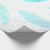 Papier Cadeau *~* Plumes turquoise Ombre points sur blanc (Coin)