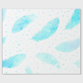 Papier Cadeau *~* Plumes turquoise Ombre points sur blanc (Plat)