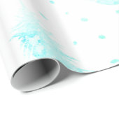 Papier Cadeau *~* Plumes turquoise Ombre points sur blanc (Coin rond)