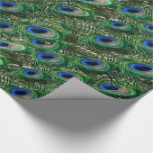 Papier Cadeau plumes vertes sauvages de paon (Coin)