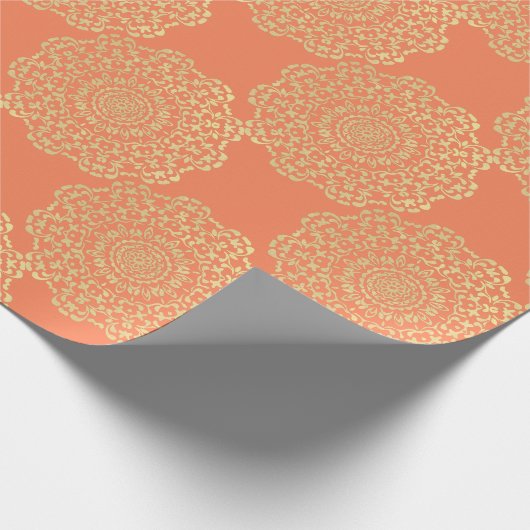 Papier Cadeau Plutôt Élégant Corail Or Lacy Motif (Coin)