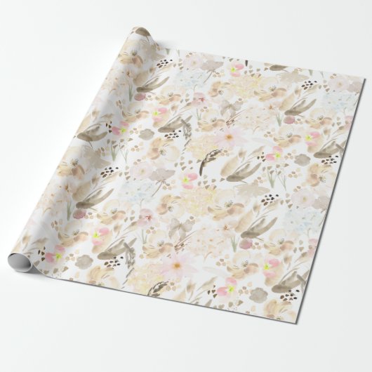 Papier Cadeau Plutôt Neutre Crème Rose Floral (Déroulé)