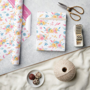 Papier Cadeau Plutôt rose Motif Floral Monogramme