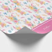 Papier Cadeau Plutôt rose Motif Floral Monogramme (Coin)