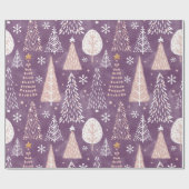 Papier Cadeau Pneus mignons & Arbre de Noël, Violet & Pêche (Plat)