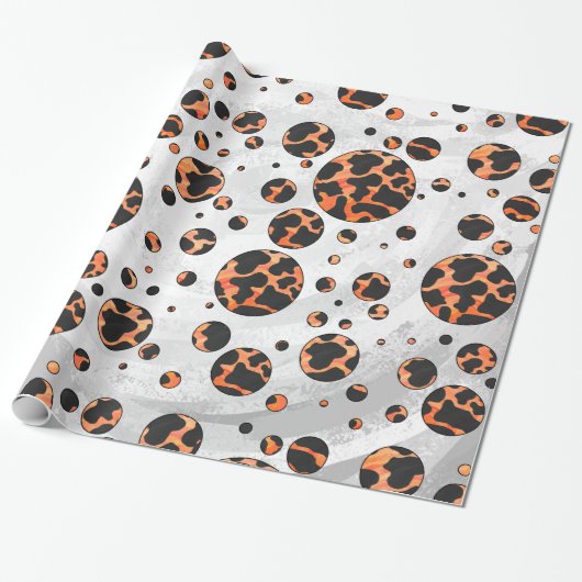 Papier Cadeau Poche noire et orange Polka Imprimer (Déroulé)