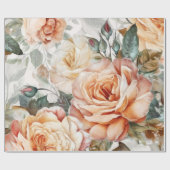 Papier Cadeau Poche Vintage délicate et Roses blanches (Plat)