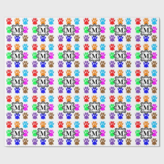 Papier Cadeau Poches De Chien En Encre Avec Monogramme (Plat)