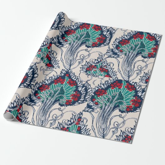 Papier Cadeau Pochoir botanique motif oriental Samarkande (Déroulé)