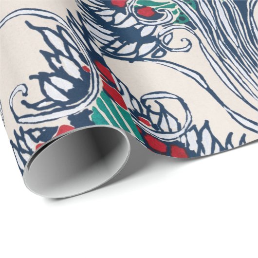 Papier Cadeau Pochoir botanique motif oriental Samarkande (Coin rond)