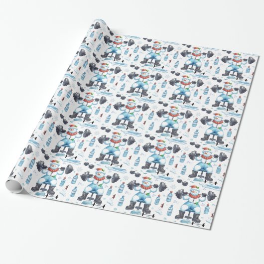 Papier Cadeau Poids Lifting Snowman Rester Conforme (Déroulé)