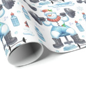Papier Cadeau Poids Lifting Snowman Rester Conforme (Coin rond)