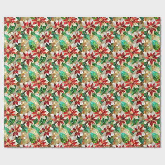 Papier Cadeau Poinsétée rouge or (Plat)