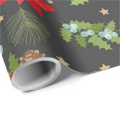 Papier Cadeau Poinsététie et Pinecones (Coin rond)