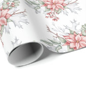 Papier Cadeau poinsettia aquarelle (Coin rond)