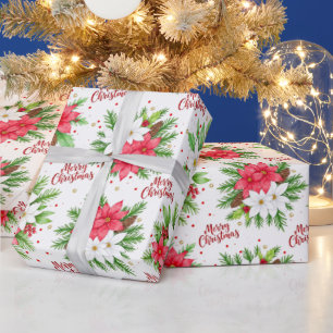 Papier Cadeau Poinsettia Aquarelle Élégant Joyeux Noël