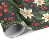 Papier Cadeau Poinsettia blanche et Berries de la Holly Rouge (Coin rond)
