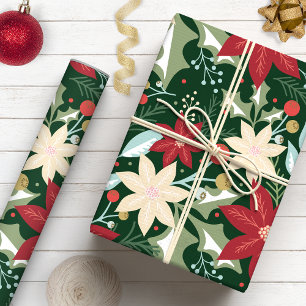 Papier Cadeau Poinsettia Botanique Floral Noël