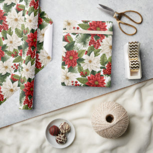 Papier Cadeau Poinsettia de Noël – Décoration florale de fêtes