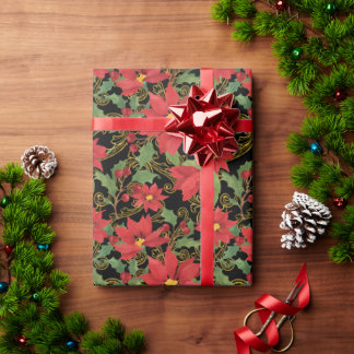 Papier Cadeau Poinsettia elegance on black wrapping paper