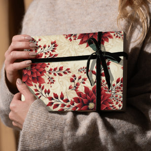 Papier Cadeau Poinsettia Floral Élégant de Noël pour les Fêtes