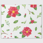 Papier Cadeau Poinsettia & Holly Christmas Wrapper Paper (Plat)