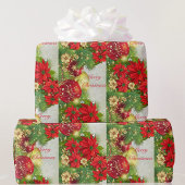 Papier Cadeau Poinsettia Joyeux Noël Rouge Vert cadeau