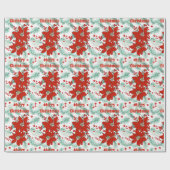 Papier Cadeau Poinsettia Noël Rouge et Vert Classique (Plat)