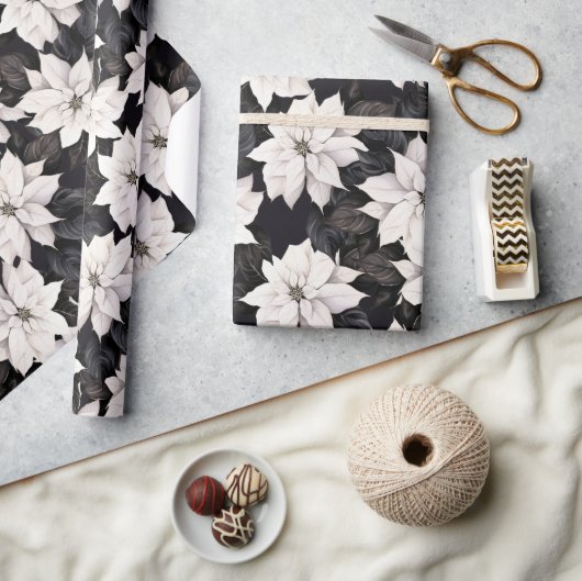 Papier Cadeau poinsettia noir et blanc chic (Artisanat)