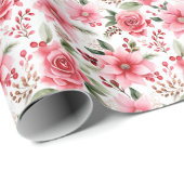 Papier Cadeau Poinsettia rose de Noël + Motif rose (Coin rond)