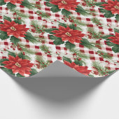 Papier Cadeau Poinsettia Rouge blanc chèque Motif cadeau de Noël (Coin)
