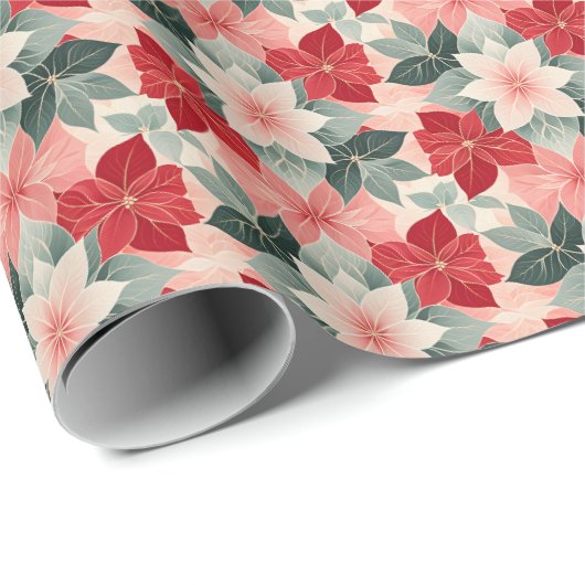 Papier Cadeau Poinsettia rouge festive (Coin rond)