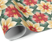 Papier Cadeau Poinsettia rouge festive (Coin rond)