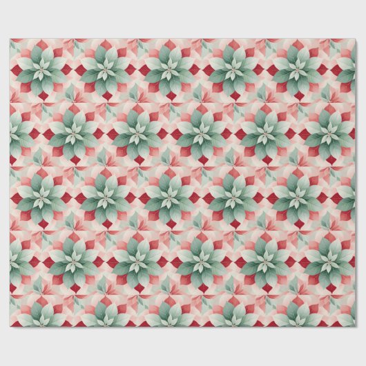 Papier Cadeau Poinsettia verte festive (Plat)