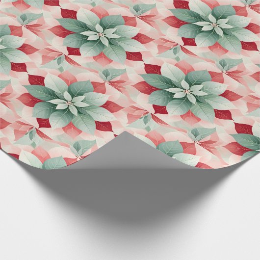 Papier Cadeau Poinsettia verte festive (Coin)