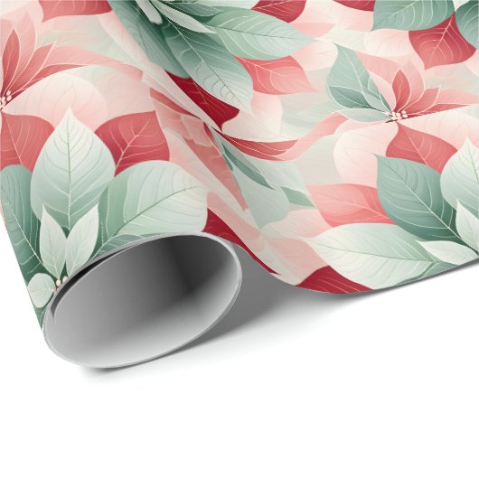 Papier Cadeau Poinsettia verte festive (Coin rond)