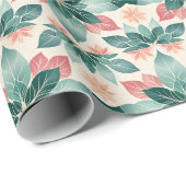 Papier Cadeau Poinsettia verte festive (Coin rond)