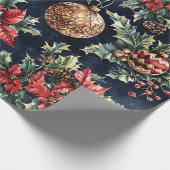 Papier Cadeau Poinsettias and Ornaments (Coin)