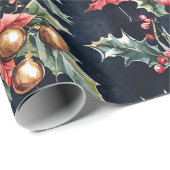 Papier Cadeau Poinsettias and Ornaments (Coin rond)