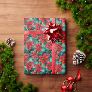 Papier Cadeau Poinsettias de Noël Conception traditionnelle de v
