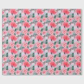 Papier Cadeau Poinsettias de Noël rose et vert (Plat)